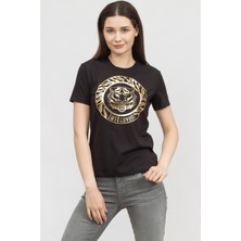 Just Cavallı Just Cavalli Kadın Bisiklet Yaka T-Shirt Siyah