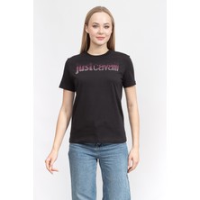 Just Cavallı Just Cavalli Kadın Bisiklet Yaka T-Shirt Siyah
