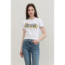 Versace Jeans Couture Kadın Bisiklet Yaka T-Shirt Beyaz