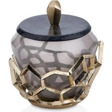 Cornella Pillar Antik Gold Gri Ombreli Cam Kavanoz Küçük Ağız:11 cm x Boy:15 cm x Tümü:19 cm