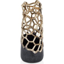 Cornella Pillar Antik Gold Siyah Metal Vazo Ağız:11 cm x Boy:25 cm