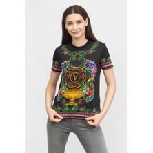 Versace Jeans Couture Kadın Bisiklet Yaka T-Shirt Siyah
