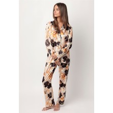 Admas Luxury Flowers Kadın Pijama Takımı Altın
