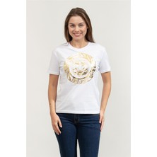 Just Cavallı Just Cavalli Kadın Bisiklet Yaka T-Shirt Beyaz