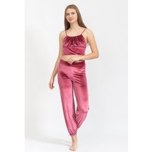 Rosaleen Kroplu Kadife Kadın Pijama Takımı Bordo