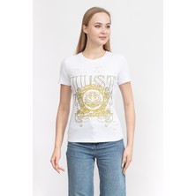 Just Cavallı Just Cavalli Kadın Bisiklet Yaka T-Shirt Beyaz
