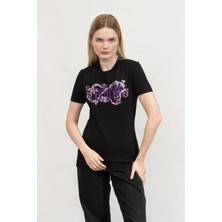 Versace Jeans Couture Kadın Bisiklet Yaka T-Shirt Siyah