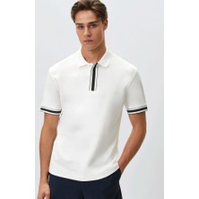 Network Beyaz Gizli Patlı Polo Yaka Garnili T-Shirt