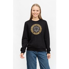 Just Cavallı Just Cavalli Kadın Bisiklet Yaka Sweatshirt Siyah
