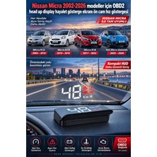 Bowie Nissan Micra 2002-2026 modeller için OBD2 head up display hayalet gösterge ekranı ön cam hız göstergesi