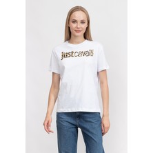 Just Cavallı Just Cavalli Kadın Bisiklet Yaka T-Shirt Beyaz