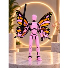Tinylab 3D Robot Dummy Kelebek Kanatlı Oynar Eklemli Hareketli Oyuncak Aksiyon Figürü 3D 13 cm Pembe