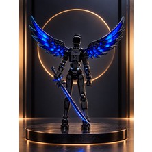 Tinylab 3D Robot Dummy Siyah Mavi Kanatlı Oynar Eklemli Hareketli Oyuncak Aksiyon Figürü 3D 13 cm