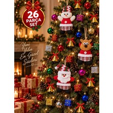 Marsilyan 26 Parça Yılbaşı Ağacı Süs Seti Noel Baba Kardan Adam Geyik Top Çan Hediye Paketi Dekorasyon