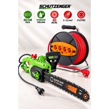 SCHUTZENGER 4200CW Elektrikli Ağaç Odun Kesme Hızar Motoru 40CM  ve 3x2,5 Seyyar Kablo 40 mt 4 Lü Priz Ikili Yeşil