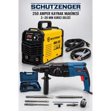SCHUTZENGER 250A Invertör Kaynak Makinesi 2.5 Çubuk Eritir  Kırıcı Delici 3 Fonksiyon Hilti Matkap SARI70