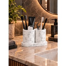 Betonmall 2 Bölmeli Beton Diş Fırçalık Diş Macunluk Seti Tepsili Banyo Organizeri Lavabo Üstü Düzenleyici