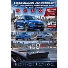 Bowie Skoda Scala 2019-2026 modeller için OBD2 head up display hayalet gösterge ekranı ön cam hız göstergesi