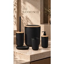 Okyanus Home Linea Due Siyah Çizgili Yuvarlak 5'li Banyo Seti