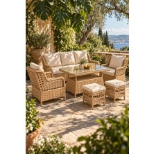 Çavdar Group Hera Raddan 3+1+1 Puflu Oturma Grubu Balkon Teras Bahçe Mobilyası 7 Kişilik El Örgüsü Raddan Takım