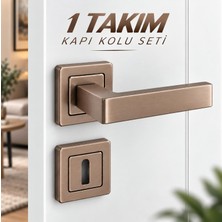 Nzb Kare Rozetli Oda Kapı Kolu (1 Takım) Moka Renk Montaj Vidaları Dahil Iç Kapı