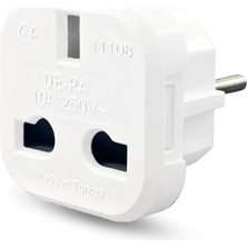 De-Pa 11108 Ingiliz Adaptör Fiş Normal Fişli 10A 220-250V Beyaz P+N+E Universal Fiş Çevirici