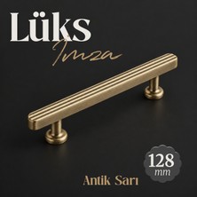 Badem10 Lüks Çizgili 128 mm (12,8 Cm) Mat Antik Sarı Kulp Dolap Çekmece Mobilya Metal Kulp Kulpu