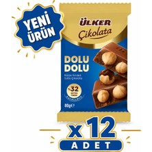Ülker Dolu Dolu Bütün Fındıklı Sütlü Çikolata (80 G) X12 Adet