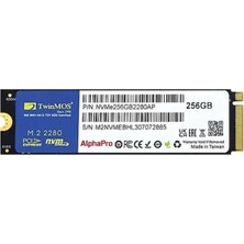Xaser Twinmos 256GB Alphapro Nvme Gen3 Okuma 3600MB-YAZMA 3250MB M.2 SSD