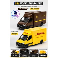 Yıldırım Oyuncak Die Cast Mercedes-Benz Sprinter Kargo Arabası 2'li Set 12,5cm – 1:48 Ölçek Metal Açılır Kapılı Çek Bırak Ups ve Dhl Edition Model Araba