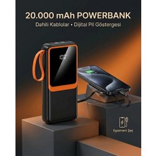 My Best Store Dahili Çoklu Kablolu 20000 Mah Powerbank Dijital Pil Göstergeli Telefon Şarj Cihazı