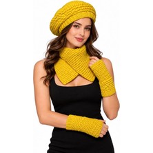 Uretti - Emine 9106 1737 Kadın El Örgüsü Bere Boyunluk Eldiven Takımı 3'lü Kışlık Akrilik Set