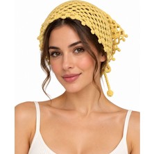 Uretti - Emine 9106 2328 Kadın El Örgüsü Boho Bandana Çok Amaçlı Fular ve Pareo - Sarı