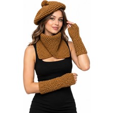 Uretti - Emine 9106 1737 Kadın El Örgüsü Bere Boyunluk Eldiven Takımı 3'lü Kışlık Akrilik Set