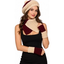 Uretti - Emine 9106 1737 Kadın El Örgüsü Bere Boyunluk Eldiven Takımı 3'lü Kışlık Akrilik Set