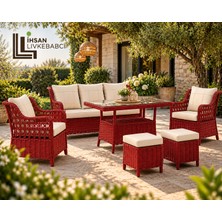 Liv Aksesuar Rattan Bahçe ve Balkon Takımı Kırmızı 3+1+1
