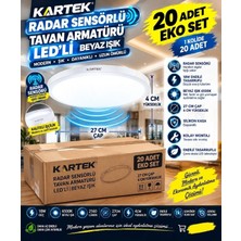 Kartek 20 Adet 18W Radar Sensörlü Sıva Üstü Tavan ARMATÜRÜ,18W Kendinden Ledli Modern Ince Tasarım ,akıllı Aydınlatma,aydınlatma Glop Armatürü LED Avize Aplik Balkon Banyo Koridor Lambası LED (Beyaz)