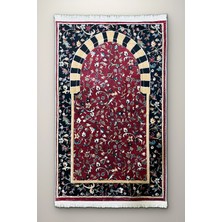 BLG Home Ravza Desenli Bordo Namaz Seccadesi Bambu Yüzey Pamuk Dokuma Taban Kaymaz Düz Saçaklı Yıkanabilir 80x130 cm