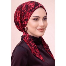 Hadiora Kadın Kırmızı Fuşya Çiçek Desenli Arkadan Büzgülü Lastikli Eşarp Bone