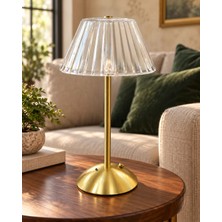 Şeffaf Başlıklı Gold LED Masa Lambası – 3 Işık Modlu Dekoratif Abajur