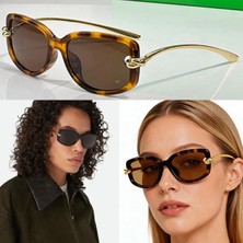 Bottega Veneta BV1440SA 002 Havana Gold Knot Rectangle Güneş Gözlüğü