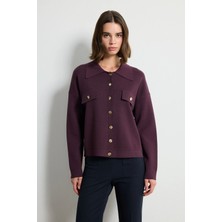 Love My Body  Cep Detaylı Triko Hırka Mürdüm 134L9640001