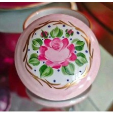 Manushum El Boyama Porselen Kapaklı Yuvarlak Lokumluk-Pudra Pembe