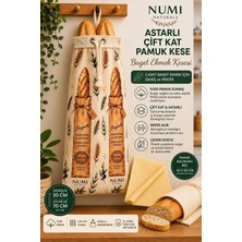NUMI Naturals Premium Baget Ekmek Saklama Seti - 1 Pamuklu Çift Kat Astarlı Kese (30X70) + 2 Balmumu Bez (40X40)