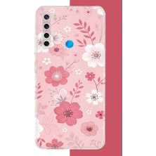 Aksesuarist Redmi Note 8 Uyumlu Pembe Beyaz Çiçek Baskılı Silikon Kılıf