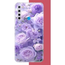 Aksesuarist Redmi Note 8 Uyumlu Mor Çiçek Baskılı Silikon Kılıf