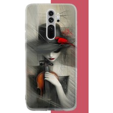 Aksesuarist Redmi Note 8 Pro Uyumlu Keman Tutan Kadın Baskılı Silikon Kılıf