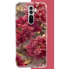 Aksesuarist Redmi Note 8 Pro Uyumlu Kırmızı Çiçek Baskılı Silikon Kılıf