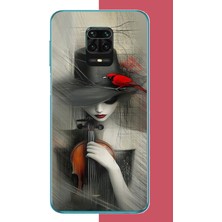 Aksesuarist Redmi Note 9 Pro-9s Uyumlu Keman Tutan Kadın Baskılı Silikon Kılıf