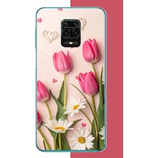 Aksesuarist Redmi Note 9 Pro-9s Uyumlu Pembe Lale Baskılı Silikon Kılıf